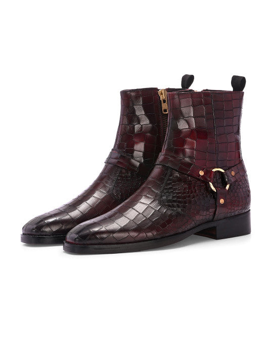 MILLE DOLLARI Men Textured Leather Frontier Boots