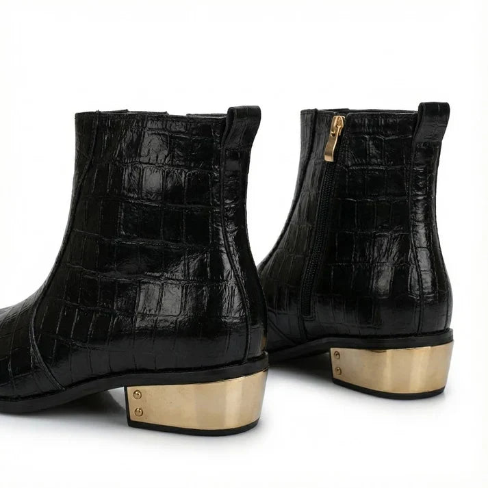 GOLDEN TOE AND HEEL TEXTURED BLACK COLOR LEATHER CHELSEA