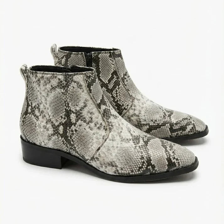 TAPPER NOSE SNAKE PATTERN LEATHER CHELSEA BOOTS